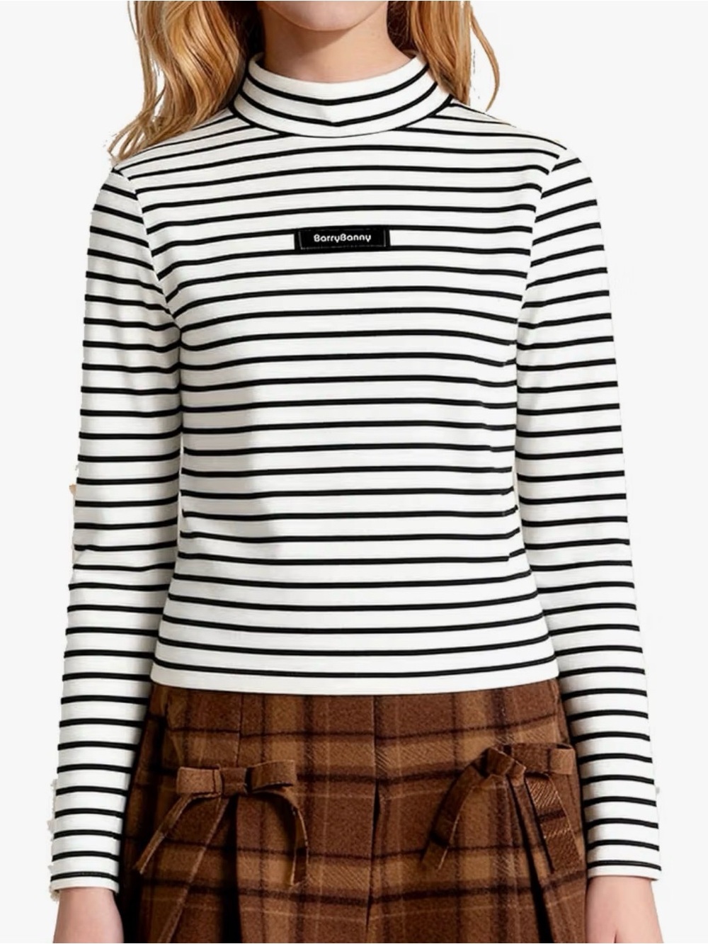 Barry Banny Striped Sweatshirt Mock Neck Long Sleeve Casual Pullover